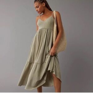 American Eagle Outfitters Army Green Tiered Maxi Sundress